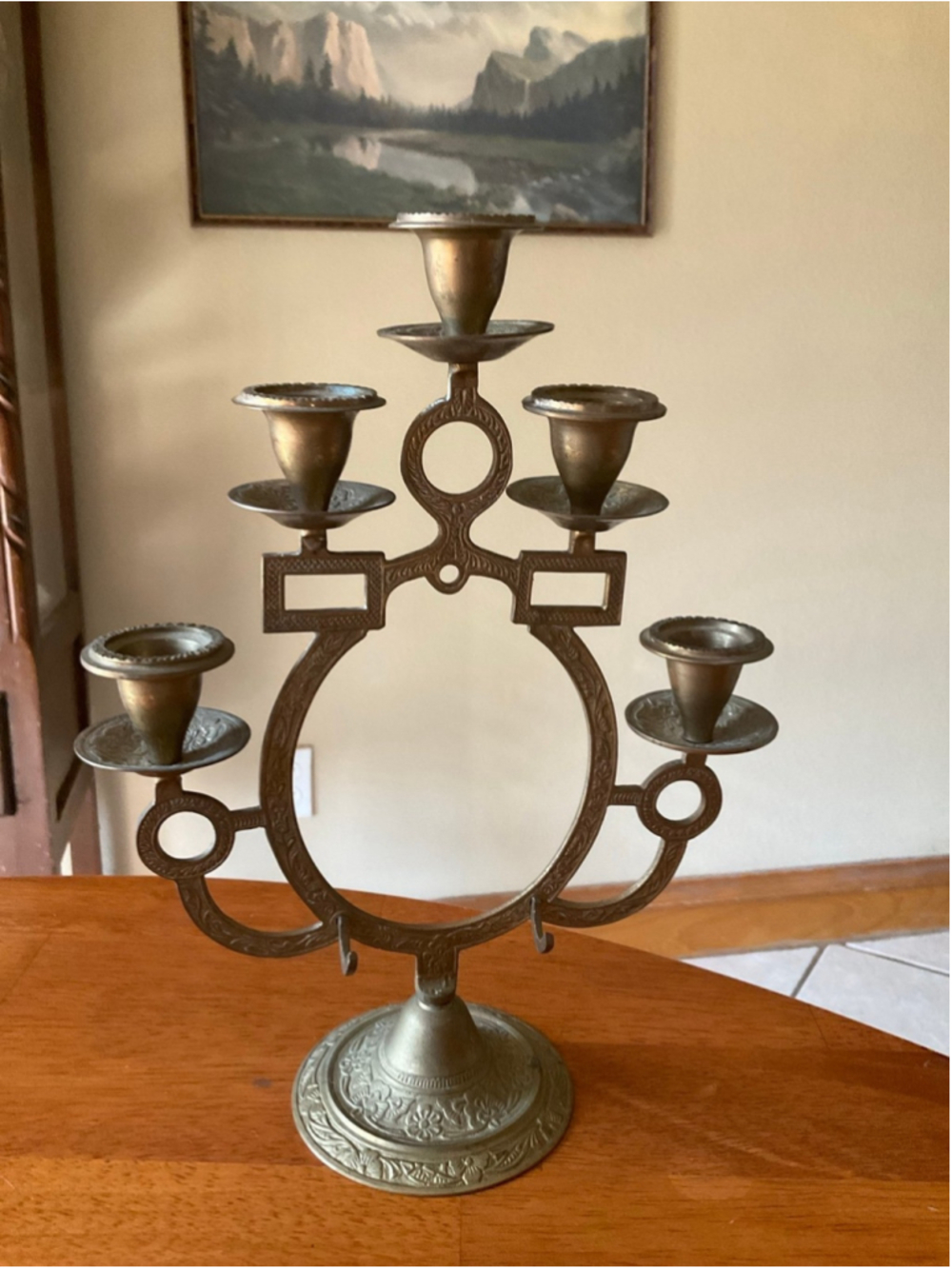 Vintage 3-Tier All Brass Pedestal Candelabra 5 Candle Holder